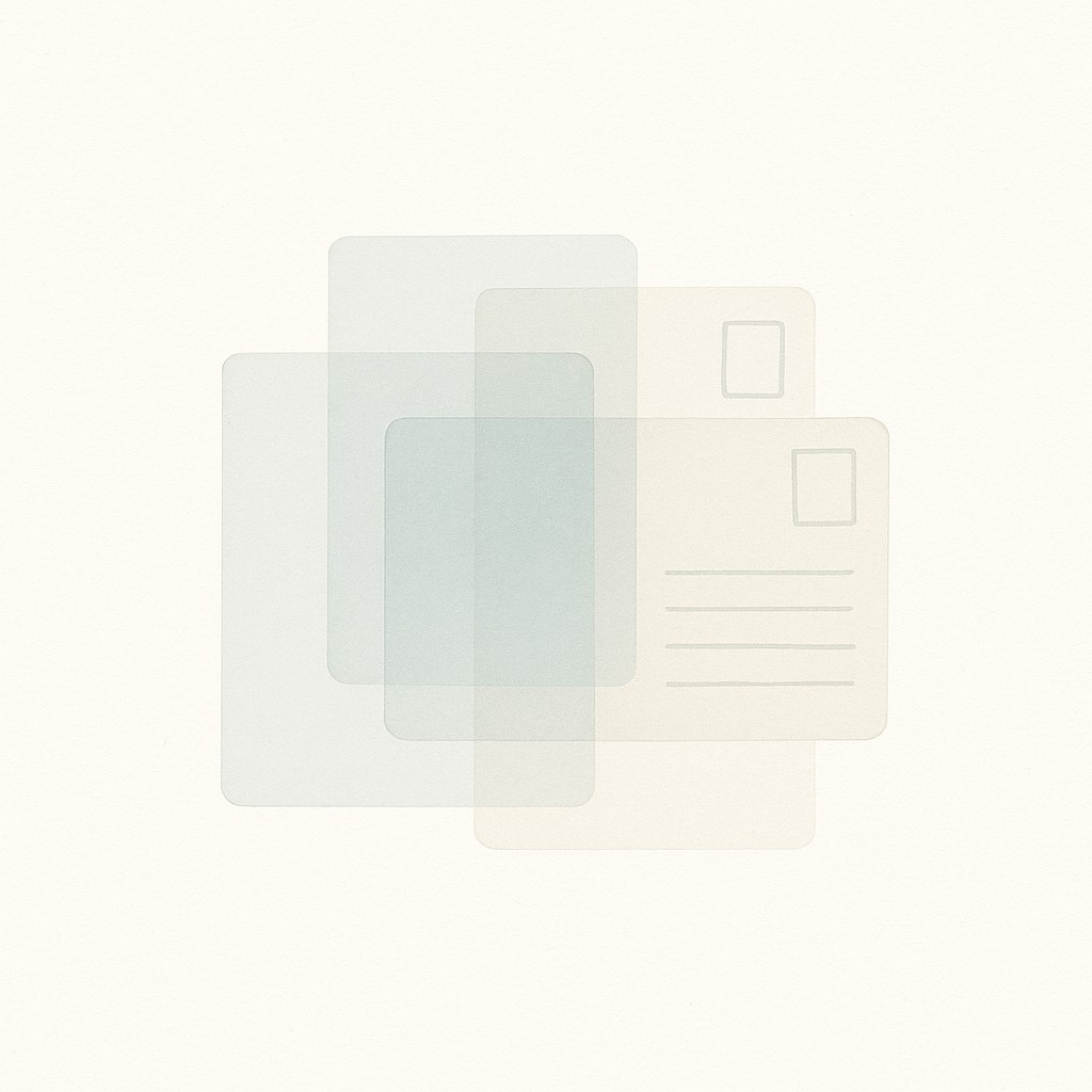 Semi-transparent content cards overlap, illustrating how high frequency blurs attention and why sustainable posting frequency matters