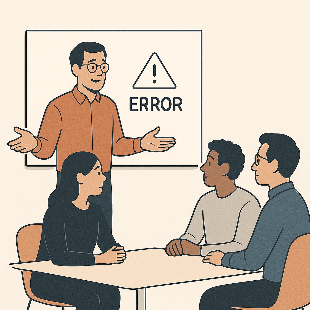 Engineering leader working to build credibility with engineering teams by openly discussing a mistake at a whiteboard