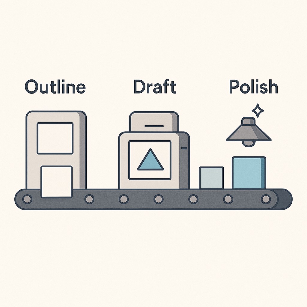 Design modular LLM workflows illustrated as modular steps on a labeled assembly line with items passed neatly between stations