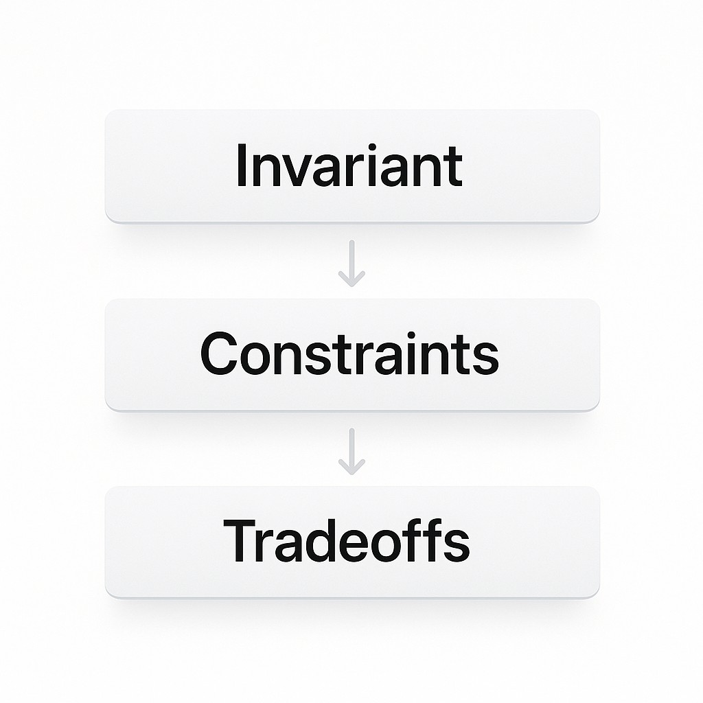 Guide AI with constraints diagram: three stacked labeled layers showing invariant, constraints, and tradeoffs with arrows indicating order