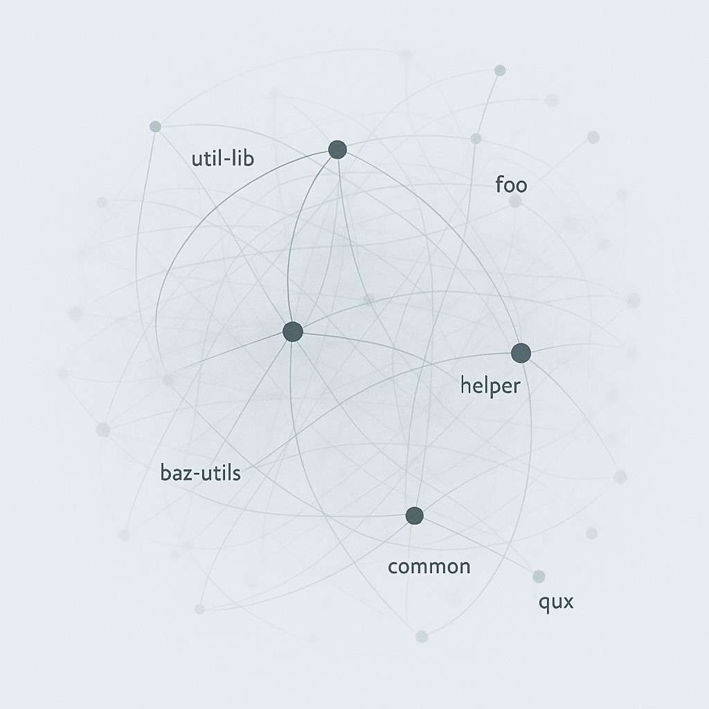 Tangled web of interconnected, partially faded software dependencies with blurry unknowns illustrating how to handle abstraction failures