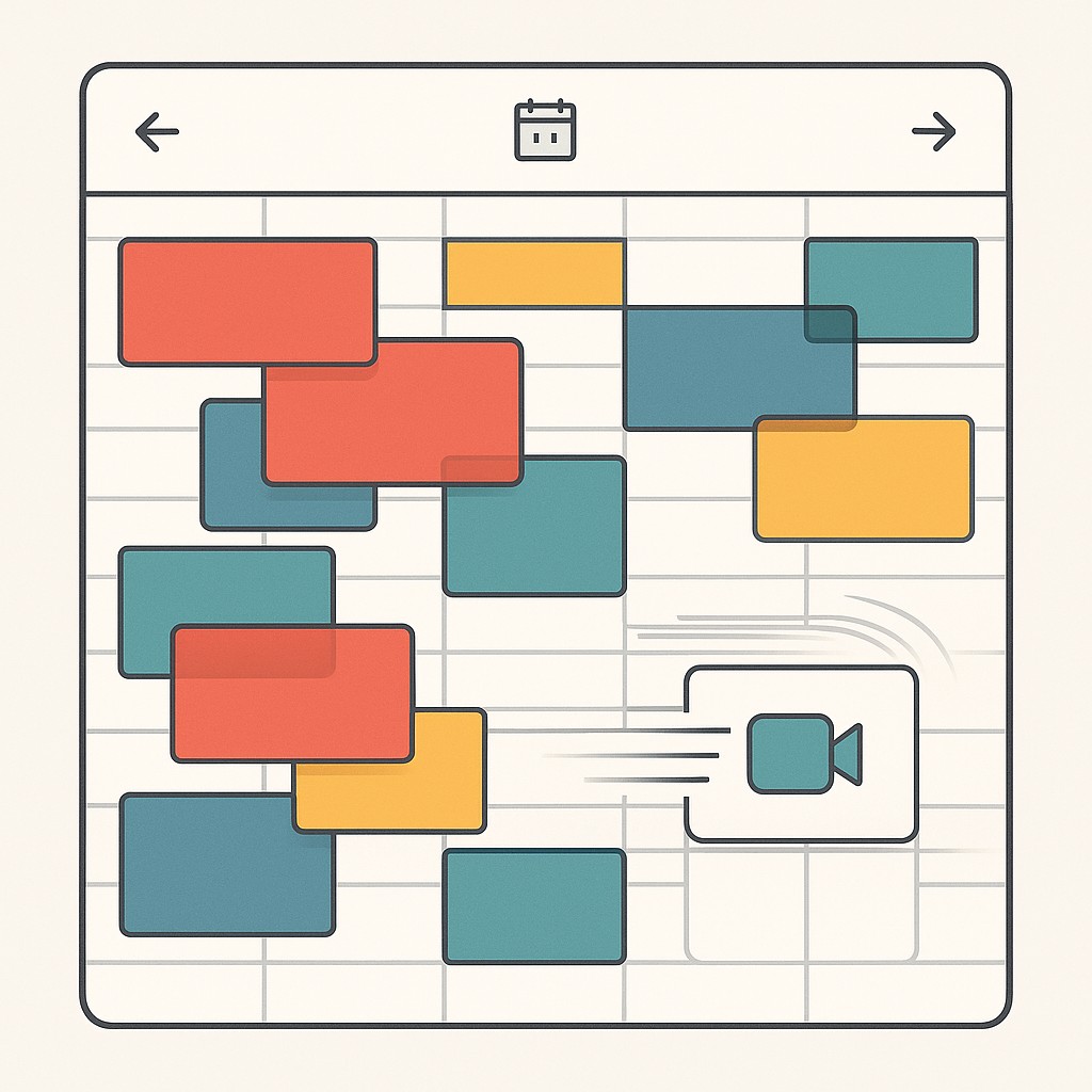 Digital calendar crowded with overlapping events and a small free slot getting filled, illustrating how to prioritize before automation