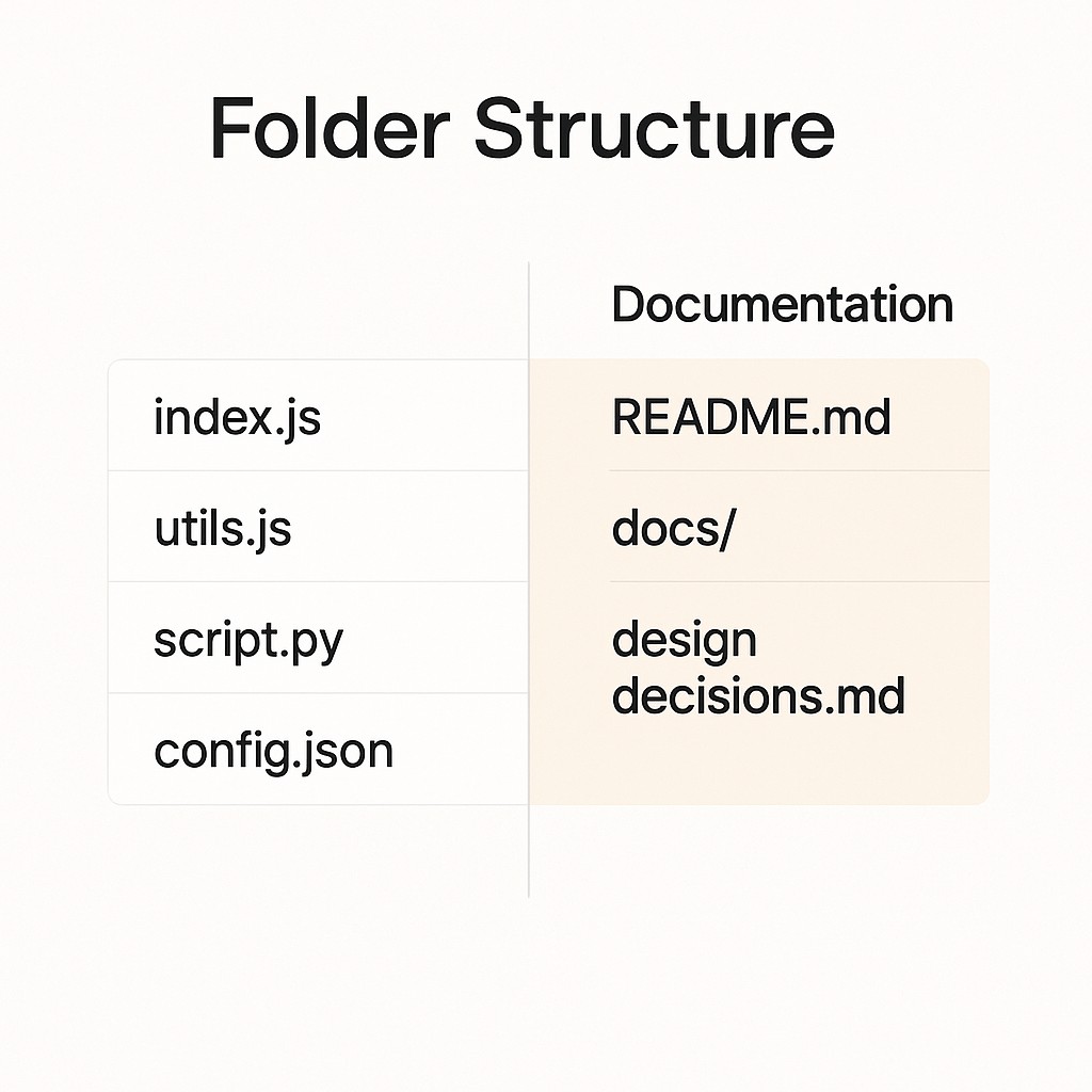 Project folder showing code and documentation files seamlessly placed side by side to integrate documentation into developer workflow