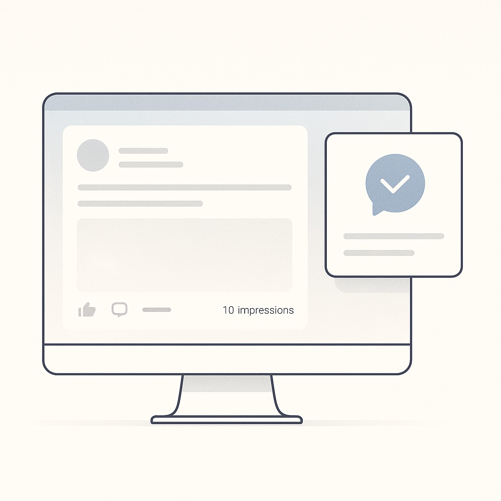 LinkedIn post with few views, alongside a direct message notification popup illustrating an intent-led content strategy