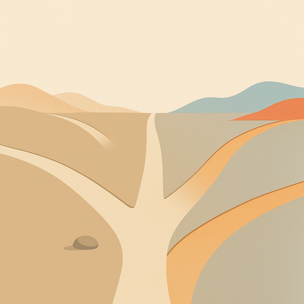 Three paths split from one fork in a muted landscape, suggesting how to turn career disruption into opportunity as each path leads to a different horizon