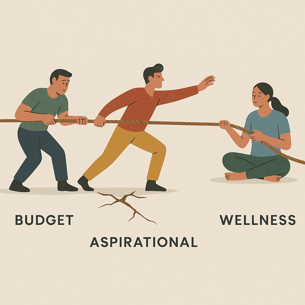 Three labeled characters pull a rope in different directions, illustrating when to use multi-agent LLMs amid conflicting objectives