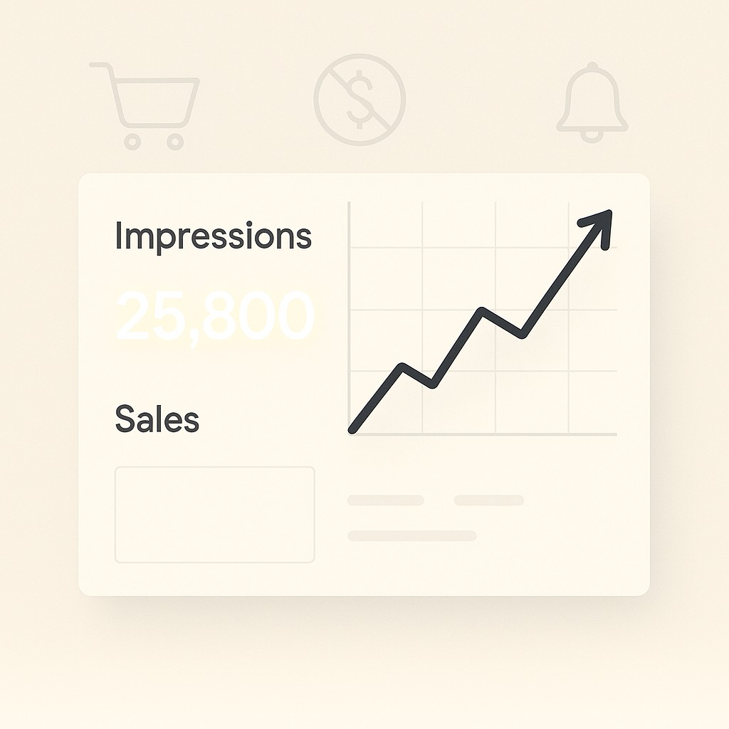 Analytics dashboard showing a high impressions line graph and empty sales icons, illustrating when to buy SEO tools