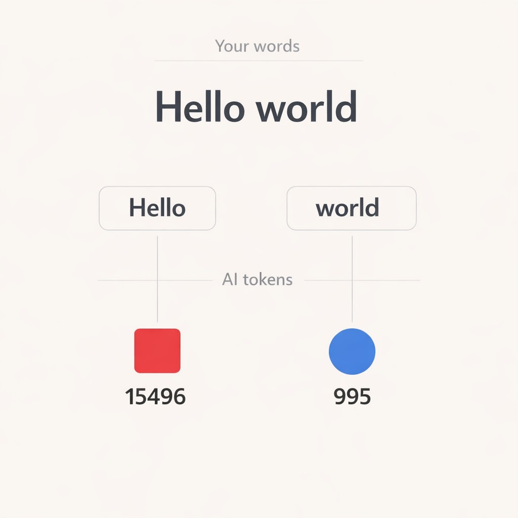 Demonstration of how AI encodes meaning by splitting 'Hello world' into tokenized segments, showcasing the encoding process visually
